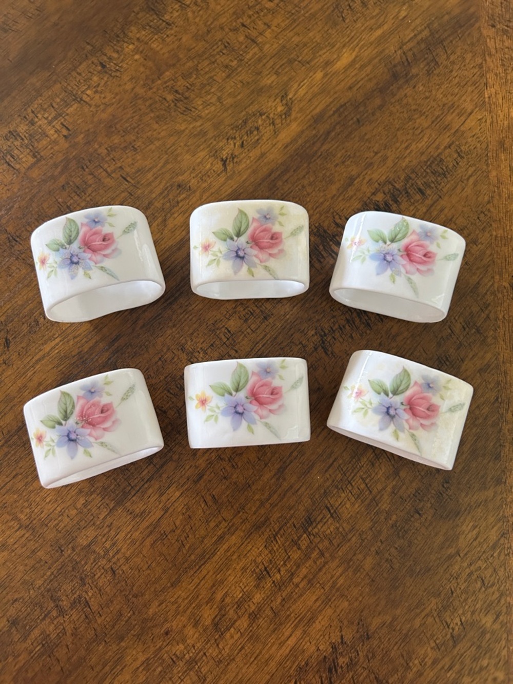 Vintage Ceramic Floral Napkin Rings — Set of 6